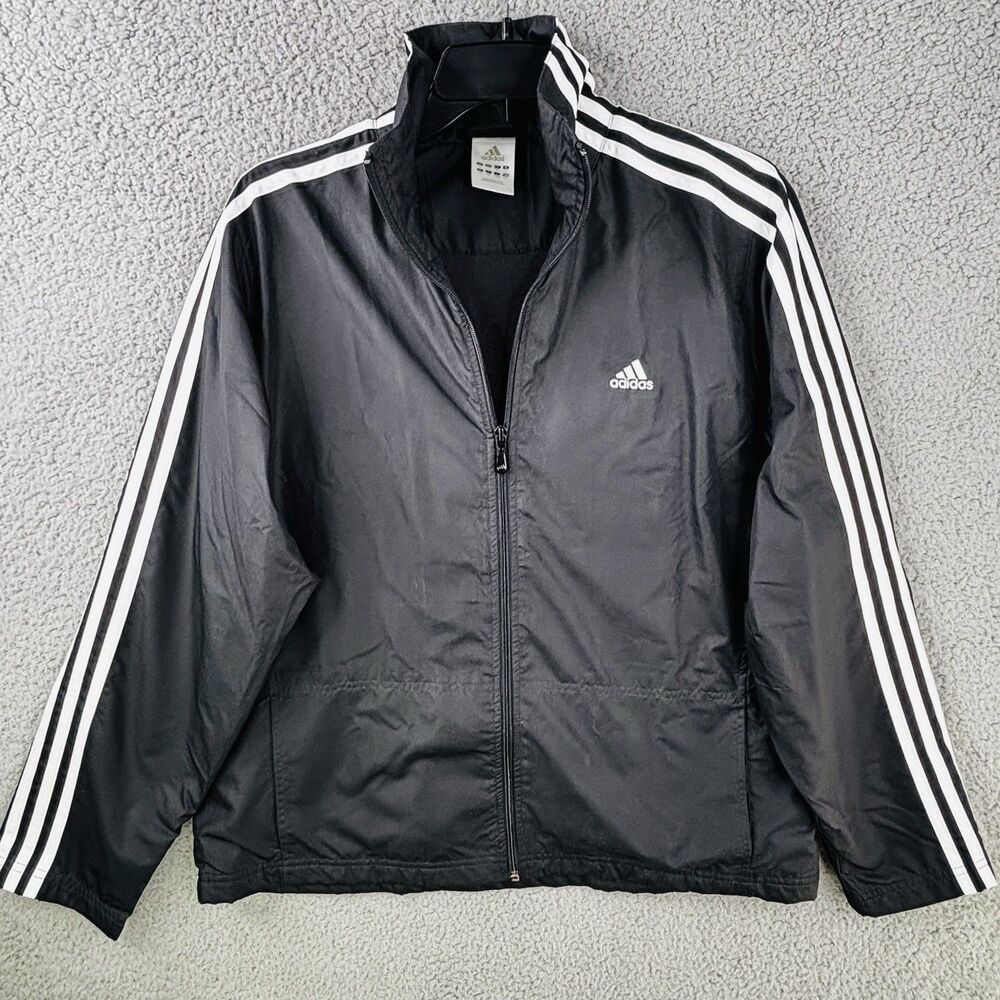 VTG Adidas Windbreaker Jacket Womens Black Classic Logo Embroidered 972269